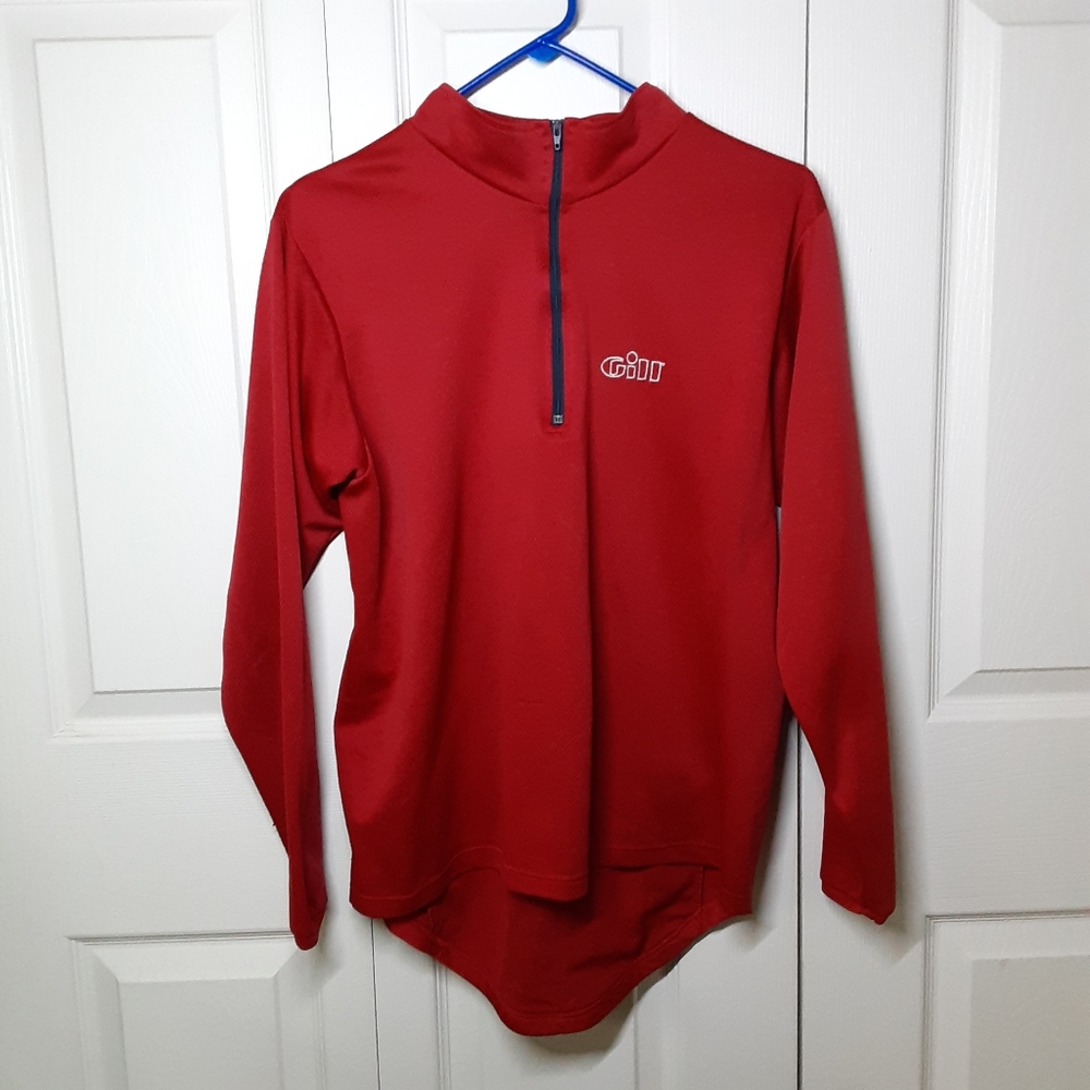 Vintage Men's gill cycling jersey, red half zip long sleeve tee, size medium
